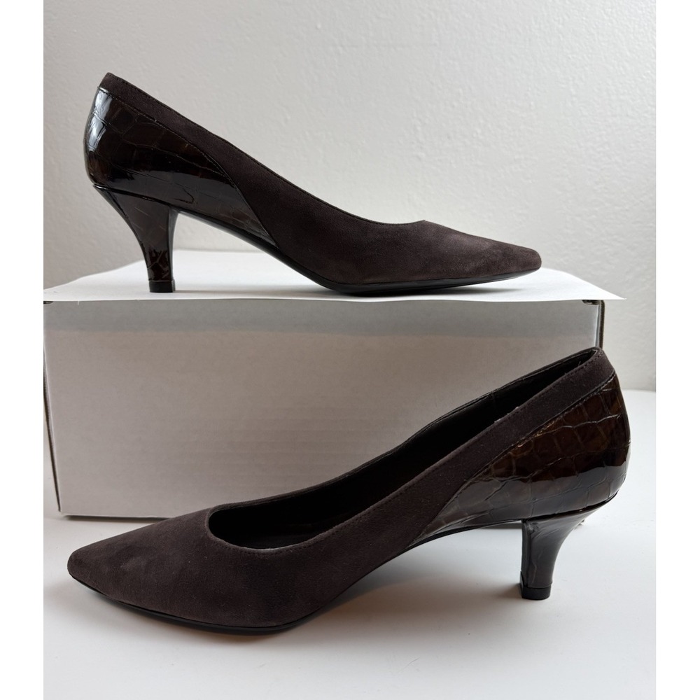 Vaneli Womens 80s Vintage Suede Pointed Toe Croc Kitten Heel Pump Sz 7.5N Brown - Picture 6 of 10
